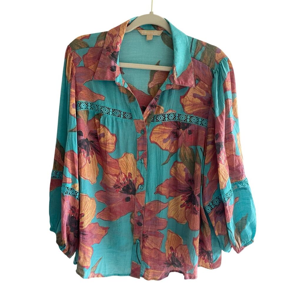 Hope & Harlow Floral Blouse Top Women’s Plus Size 2X Boho Button Up Shirt